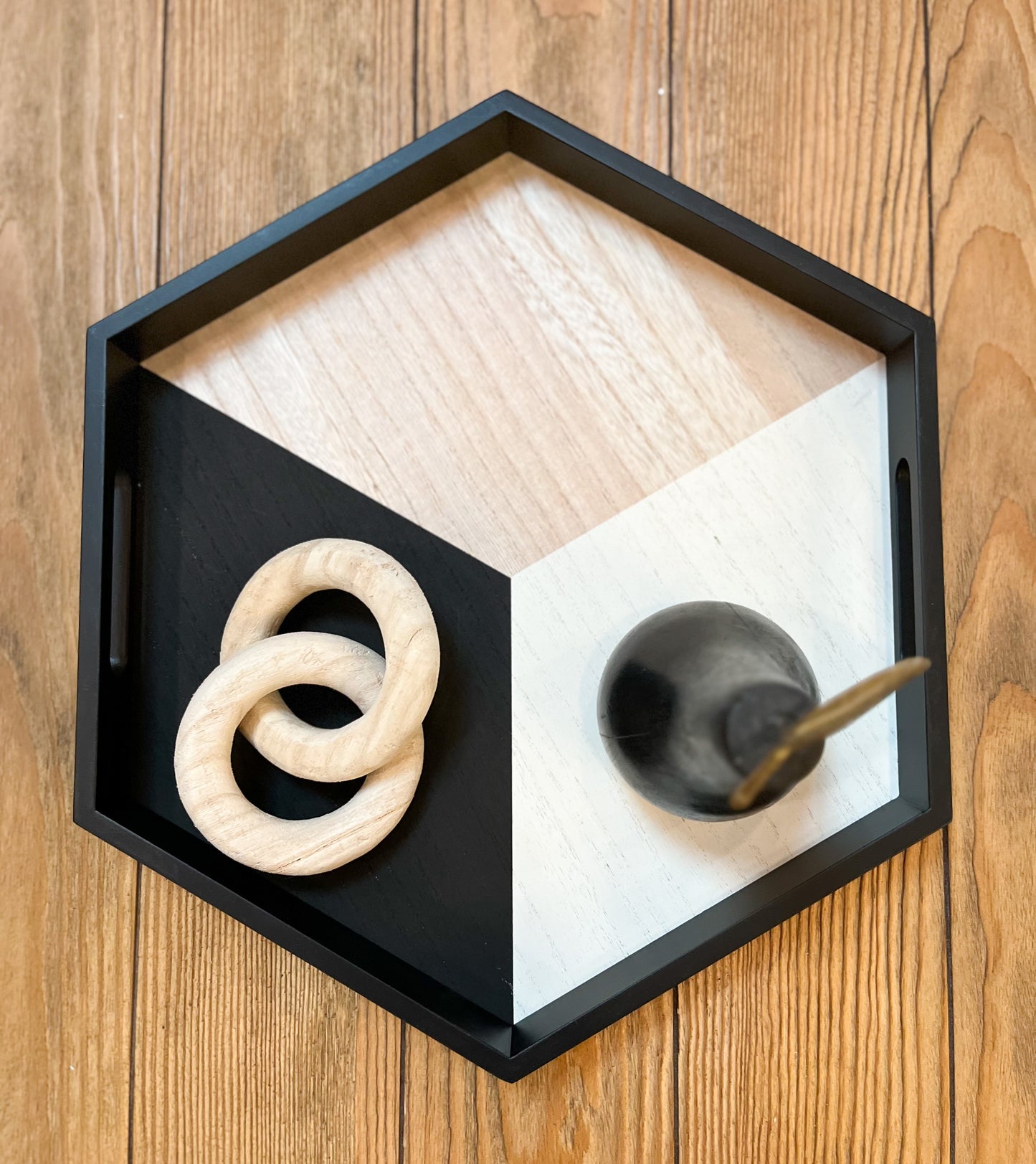 Montecito Home - Modern Farmhouse Hexagon Decorative Wood Tray - Coffee Table Tray