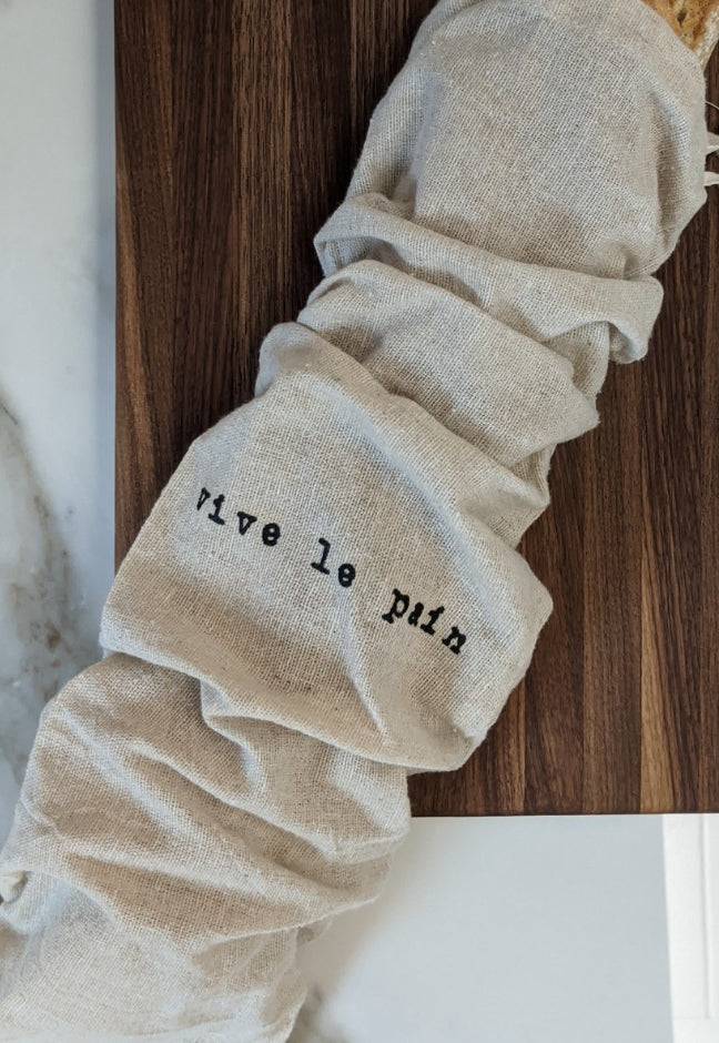 Artisan "Vive Le Pain" 100% Linen Bread Bag with Drawstring Reusable Farmhouse Bread Bag