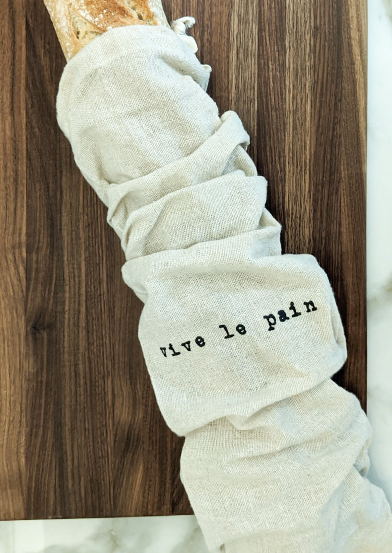 Artisan "Vive Le Pain" 100% Linen Bread Bag with Drawstring Reusable Farmhouse Bread Bag