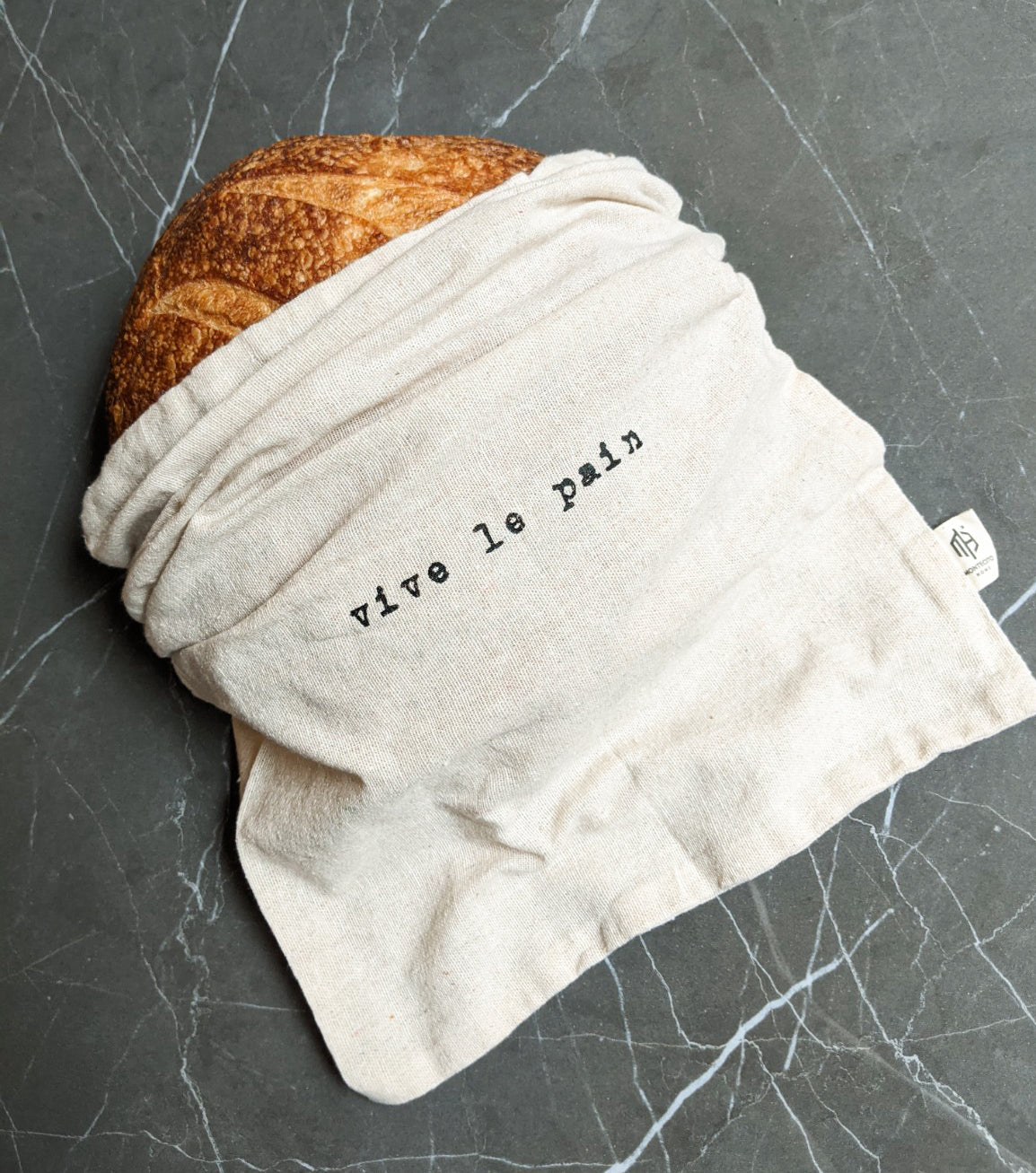 Artisan "Vive Le Pain" 100% Linen Bread Bag with Drawstring Reusable Farmhouse Bread Bag