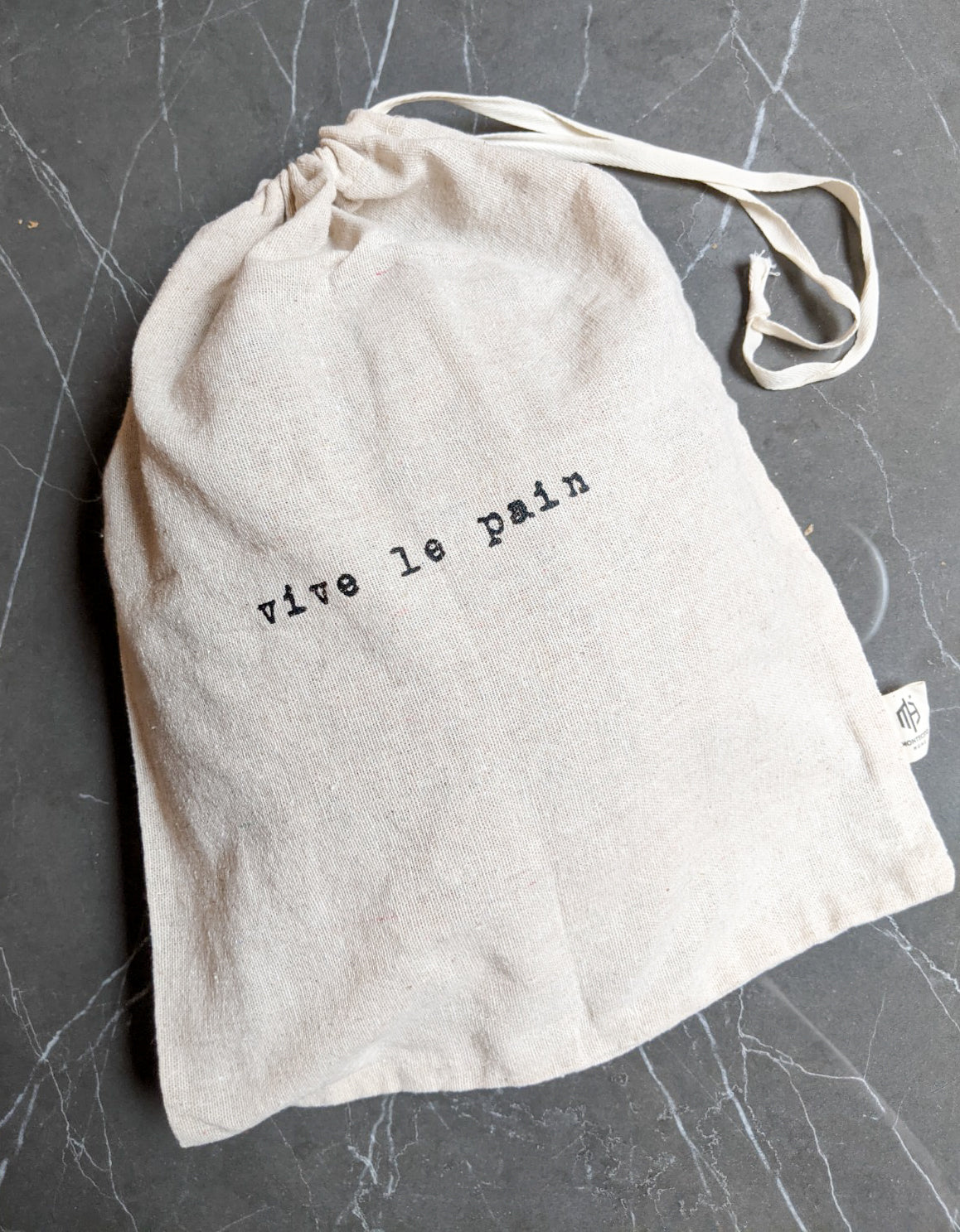 Artisan "Vive Le Pain" 100% Linen Bread Bag with Drawstring Reusable Farmhouse Bread Bag