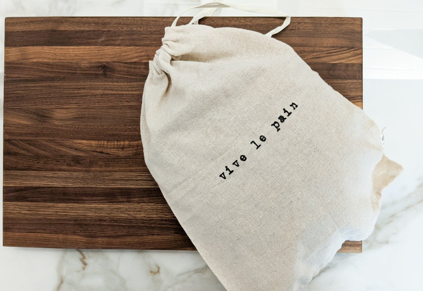 Artisan "Vive Le Pain" 100% Linen Bread Bag with Drawstring Reusable Farmhouse Bread Bag