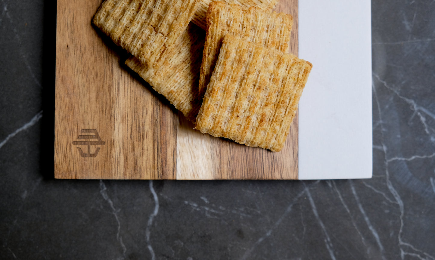 Modern Farmhouse Cheese Board - Acacia Wood with Black Slate or Faux Carrara Marble