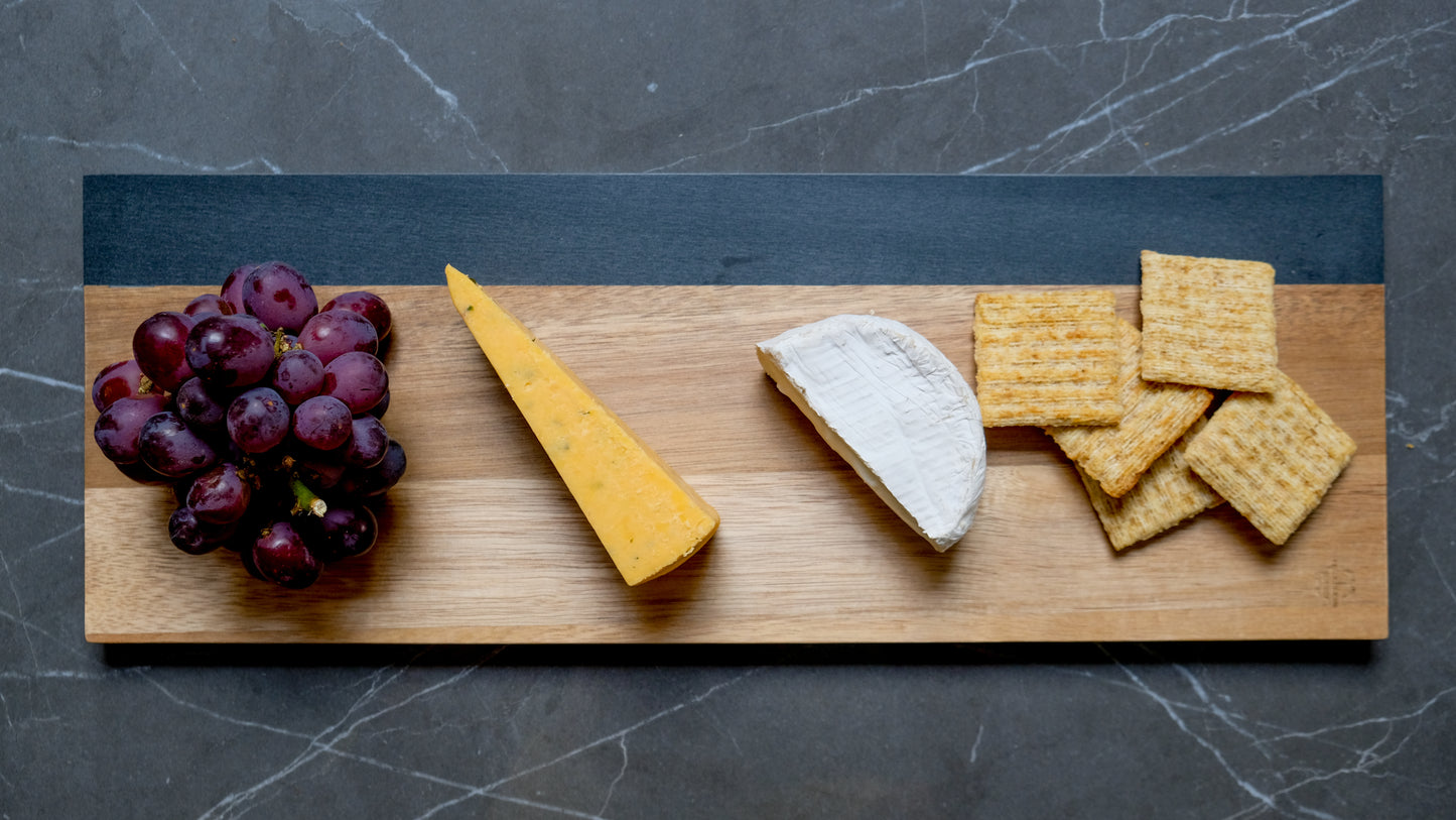 Modern Farmhouse Cheese Board - Acacia Wood with Black Slate or Faux Carrara Marble