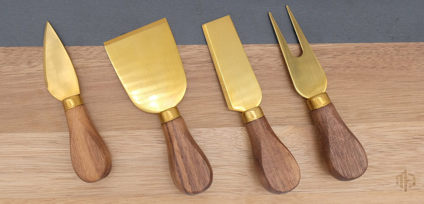 Black Walnut Handles with Gold Blade Cheese Knife Set of 4