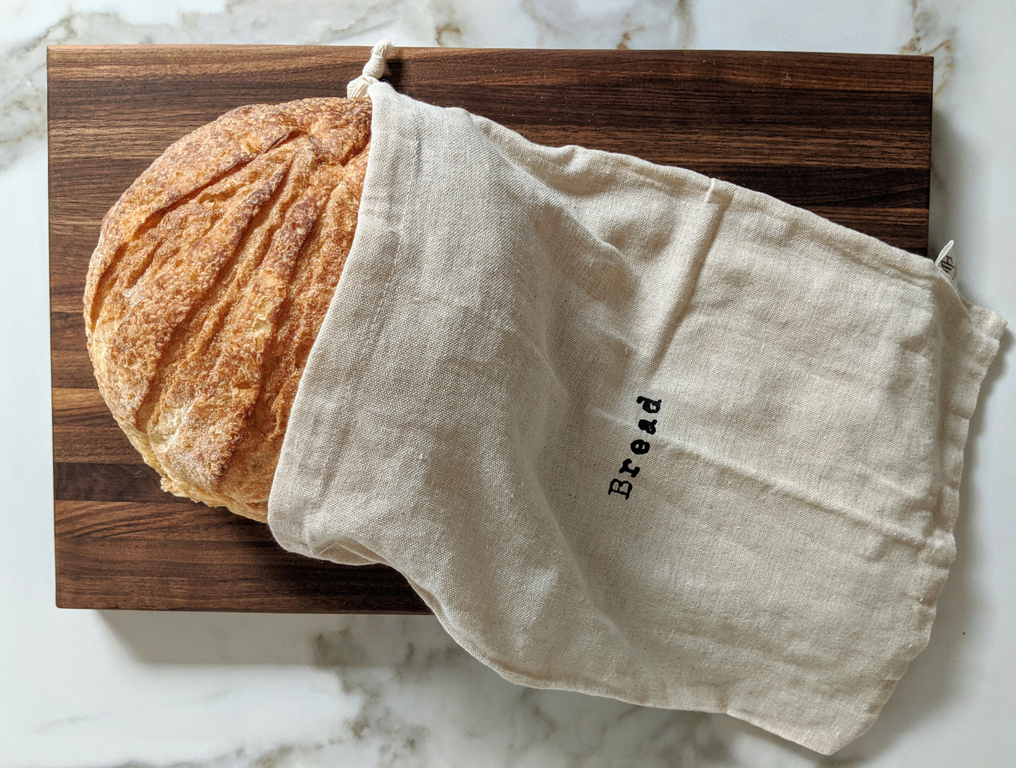 Set of 2 Extra Large Farmhouse Natural Linen Artisan Boule Bread Bags