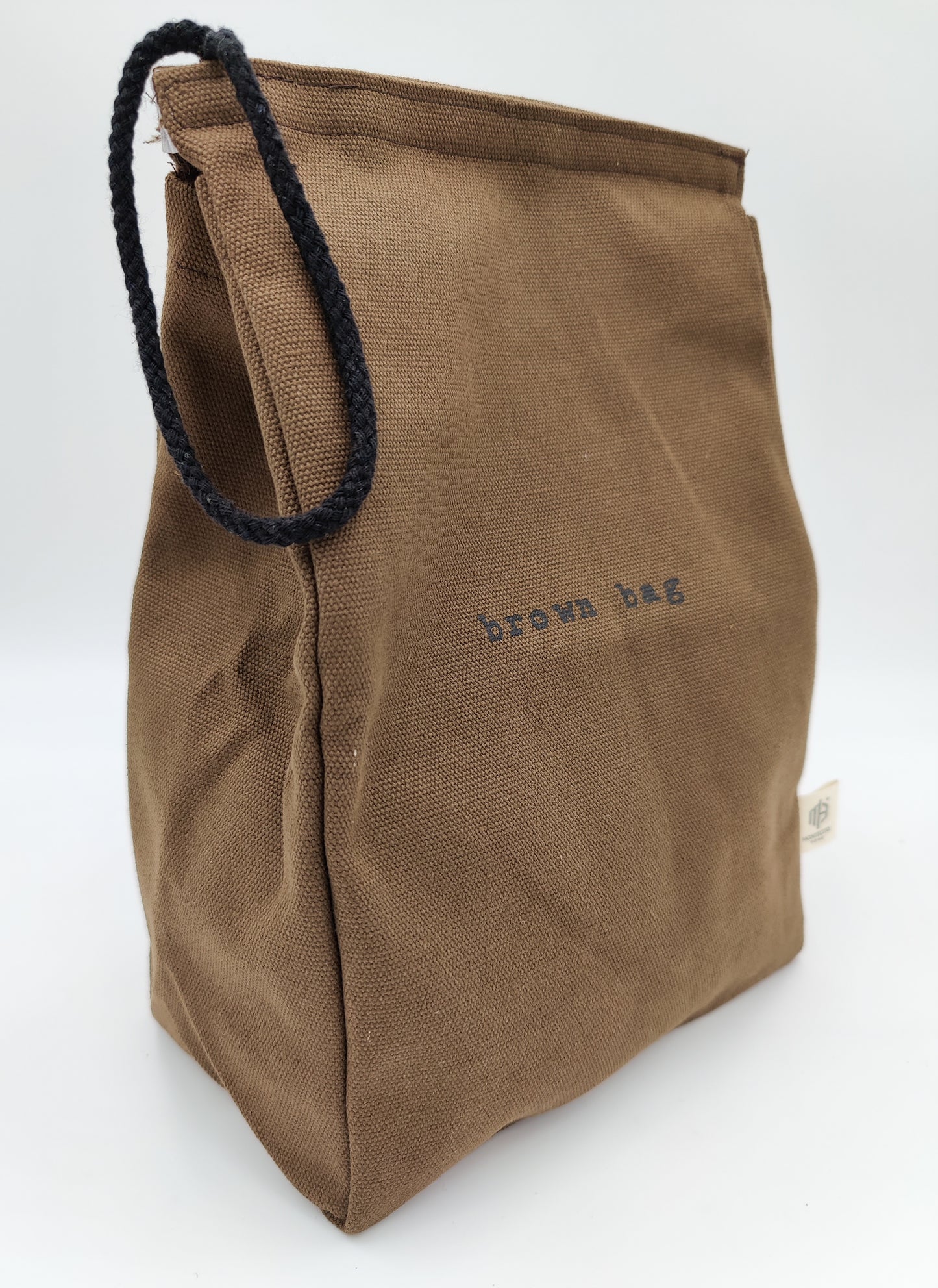 Reusable Brown Bag Lunch Bag - Heavy Duty Sustainable Cotton Sack with Velcro Top and Rope Handle