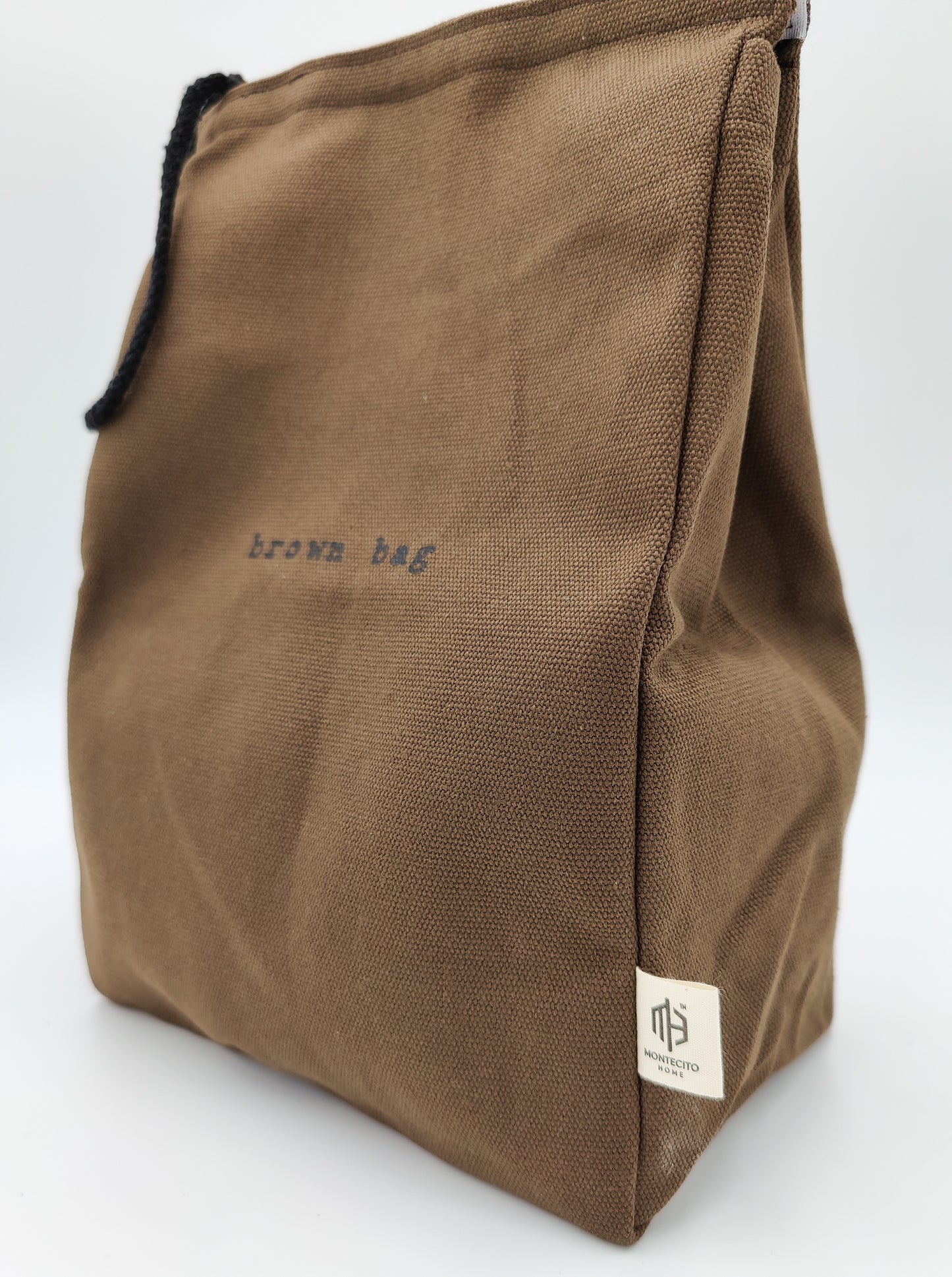 Reusable Brown Bag Lunch Bag - Heavy Duty Sustainable Cotton Sack with Velcro Top and Rope Handle