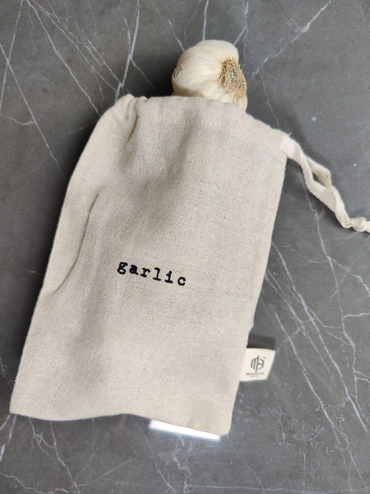 100% Artisan Linen Garlic Storage Bag - 9"x6" - Keep Cloves in a Dark, Cool, Breathable Environment