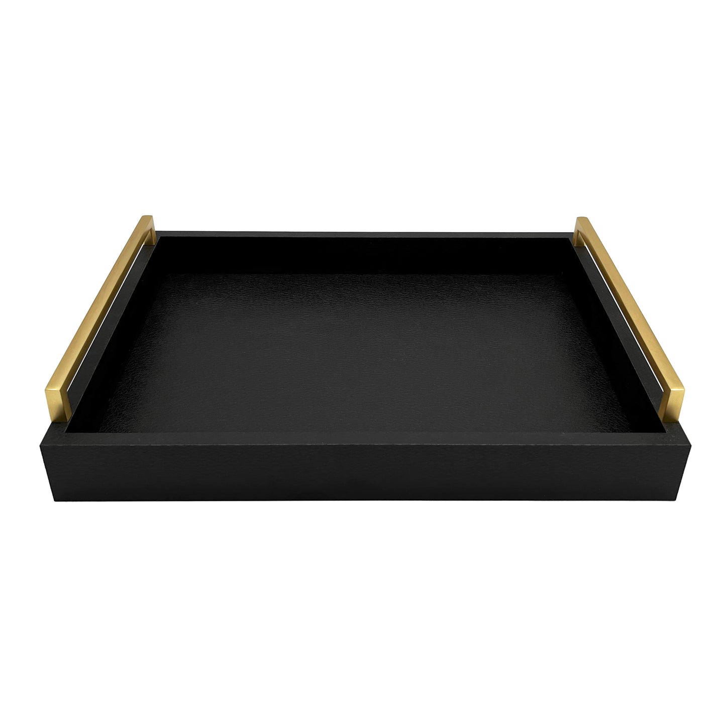 Faux Leather Modern Decorative Coffee Table Tray, Ottoman Tray with Extra Wide Champagne Gold Handles