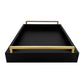 Faux Leather Modern Decorative Coffee Table Tray, Ottoman Tray with Extra Wide Champagne Gold Handles