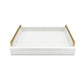 Faux Leather Modern Decorative Coffee Table Tray, Ottoman Tray with Extra Wide Champagne Gold Handles