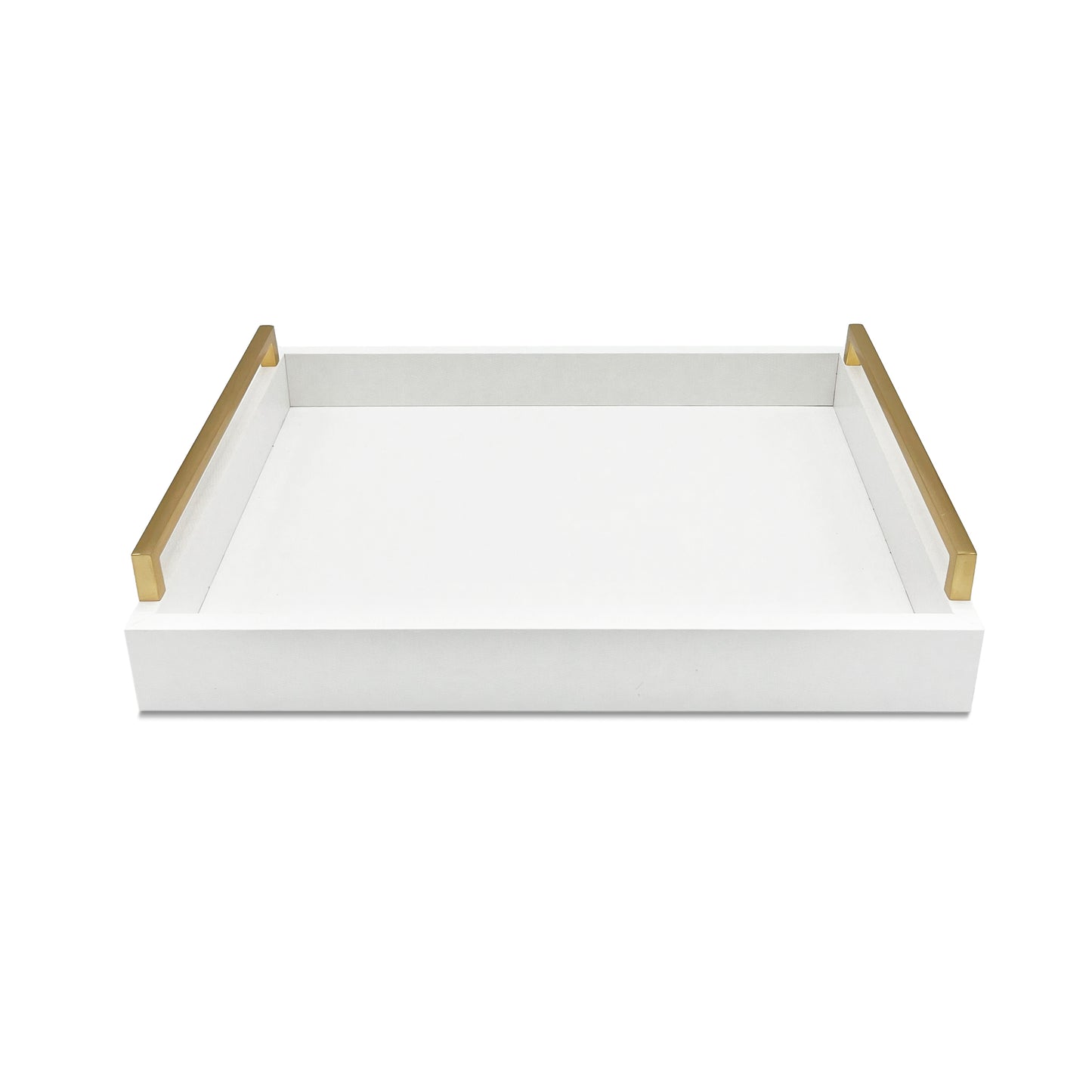 Faux Leather Modern Decorative Coffee Table Tray, Ottoman Tray with Extra Wide Champagne Gold Handles