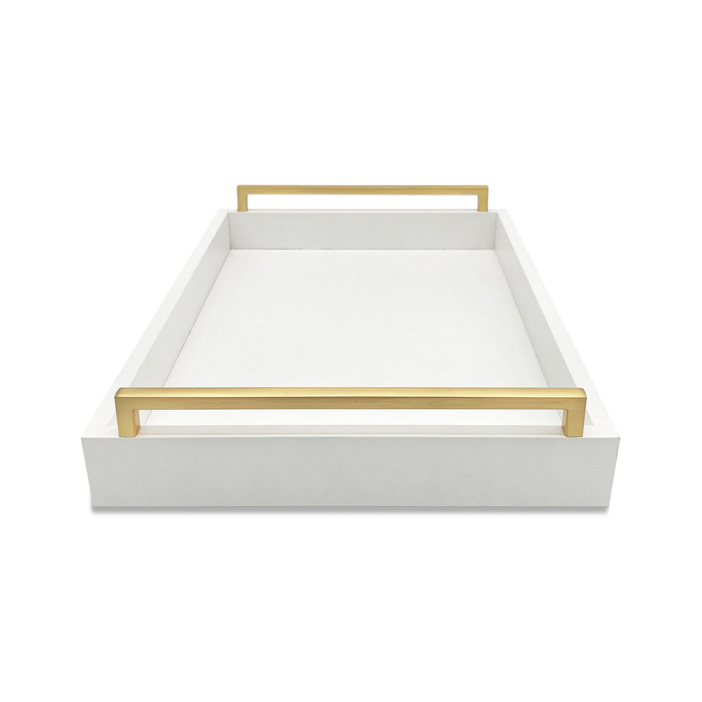 Faux Leather Modern Decorative Coffee Table Tray, Ottoman Tray with Extra Wide Champagne Gold Handles