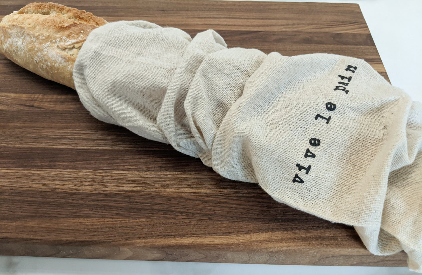 Artisan "Vive Le Pain" 100% Linen Bread Bag with Drawstring  Reusable Farmhouse Bread Bag