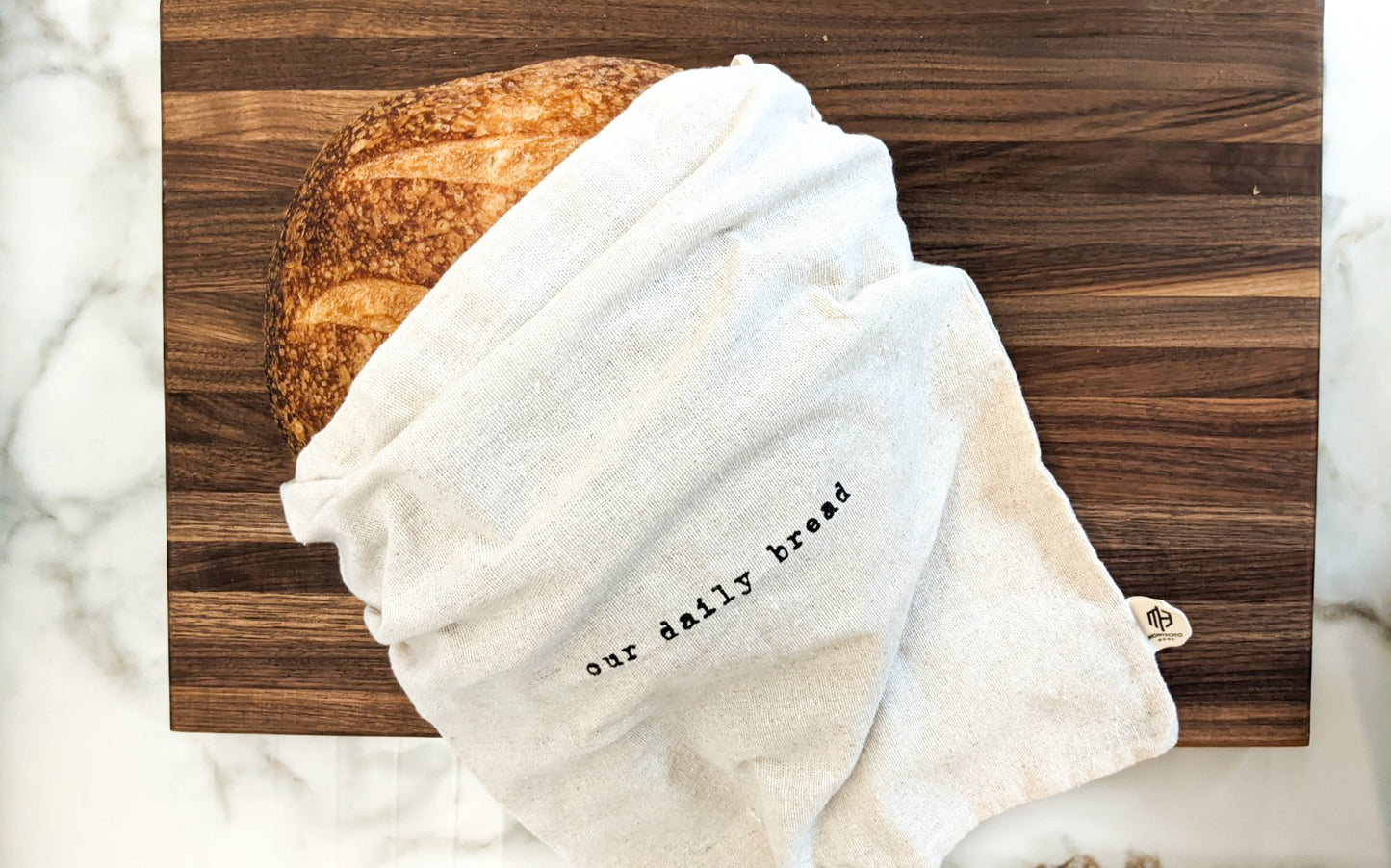 Artisan "Our Daily Bread" 100% Linen Bread Bag with Drawstring